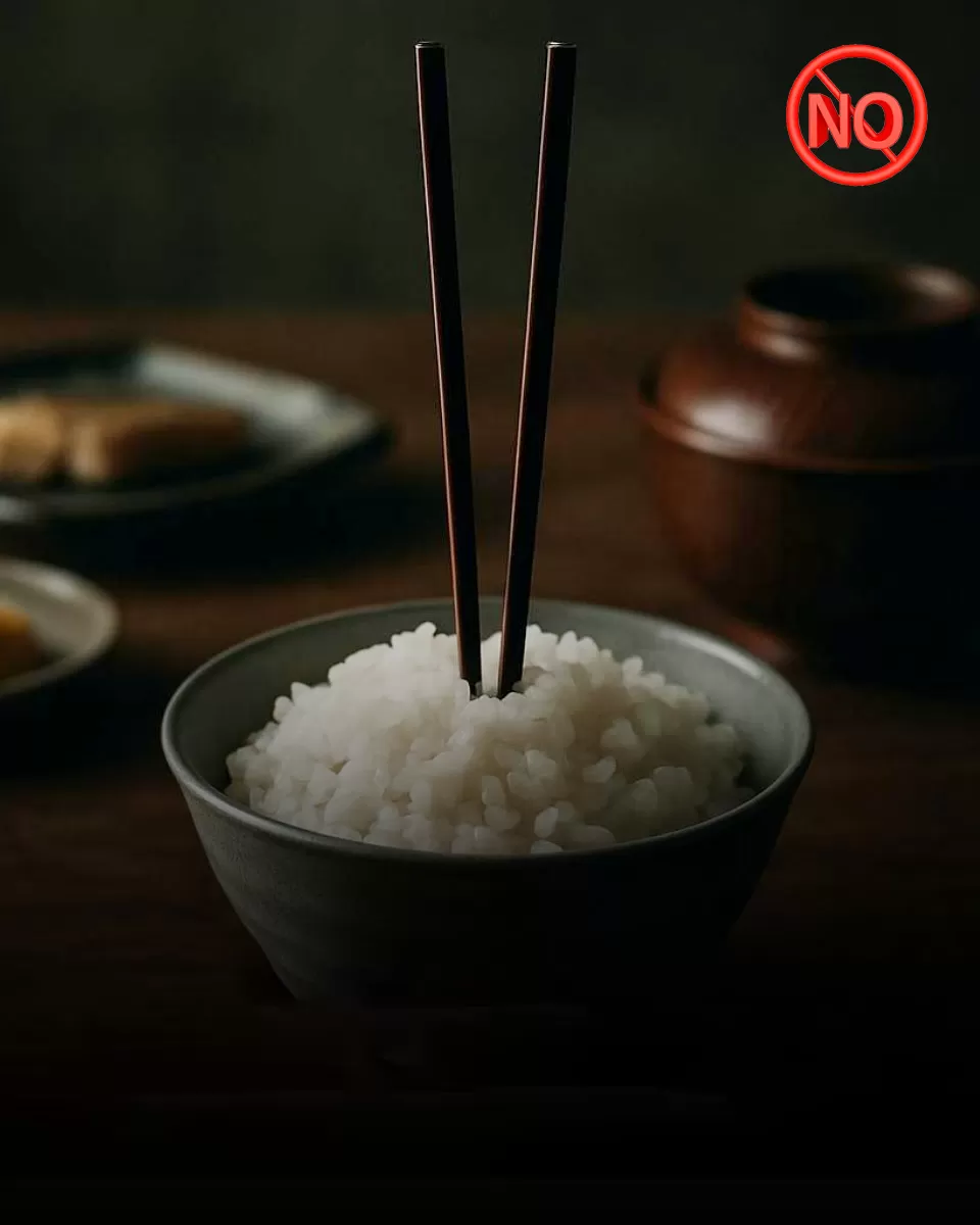 Người Nhật ki&ecirc;ng cắm đũa dựng đứng trong b&aacute;t