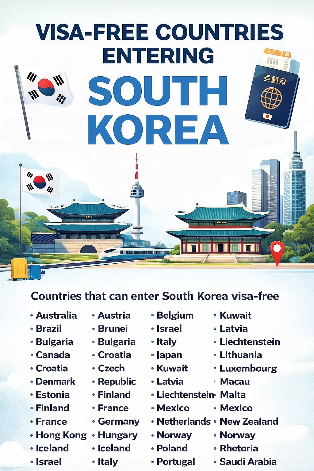 Các Quốc Gia Được Miễn Thị Thực Khi Nhập Cảnh Hàn Quốc
